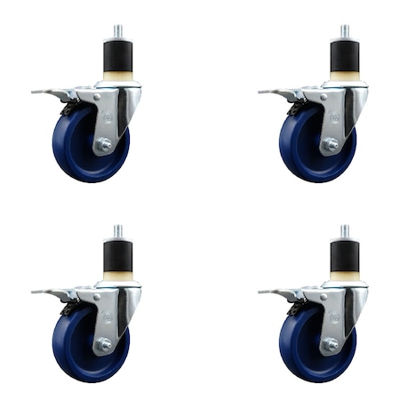 Service Caster 4'' SS Solid Poly Swivel 1-7/8'' Expanding Stem Caster Set Total Lock Brake, 4PK SCC-SSEXTTL20S414-SPUS-178-4